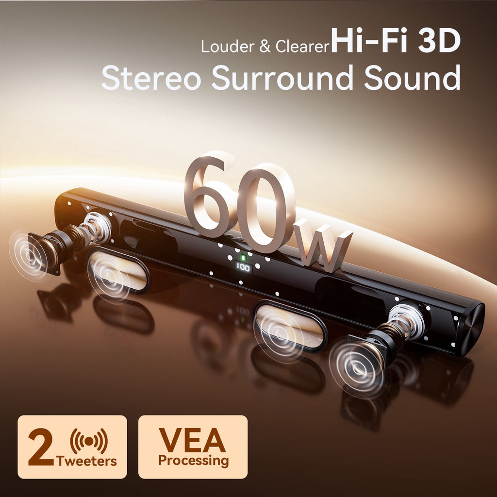 VEATOOL Sound Bar for TV,60W Soundbar Surround Sound Home Theater Syst